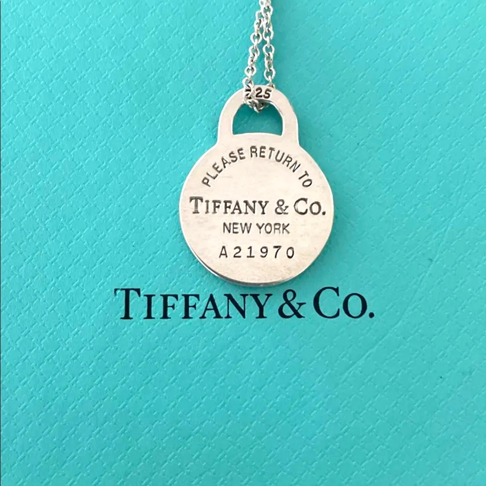 Tiffany & Co. Sterling Silver Please Return To Round Tag Pendant, Necklace 17”